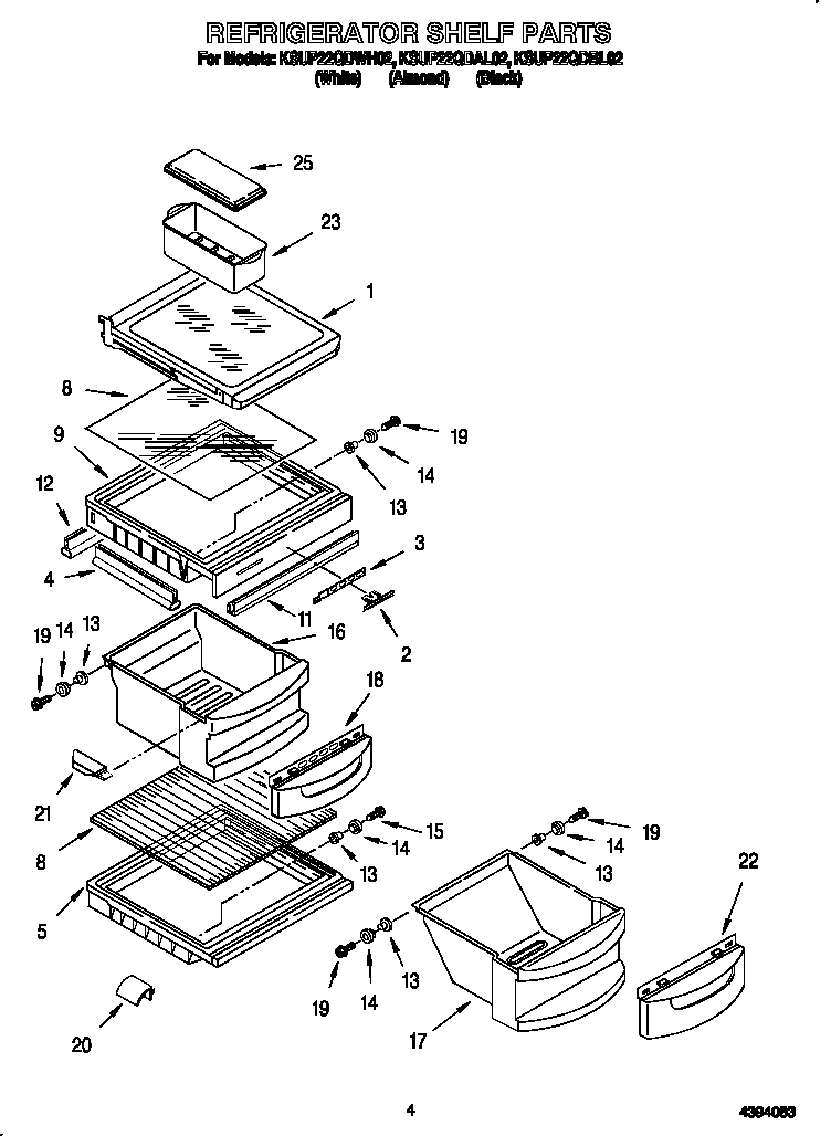 KitchenAid KSUP22QDWH02 refrigerator shelf diagram