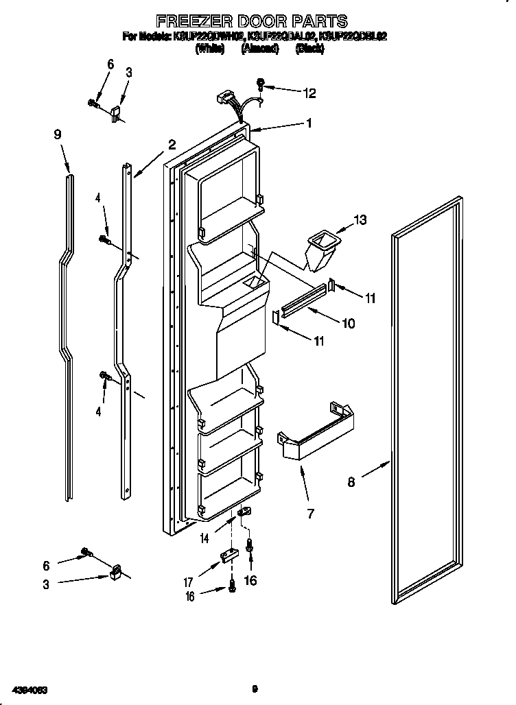KitchenAid KSUP22QDWH02 freezer door diagram