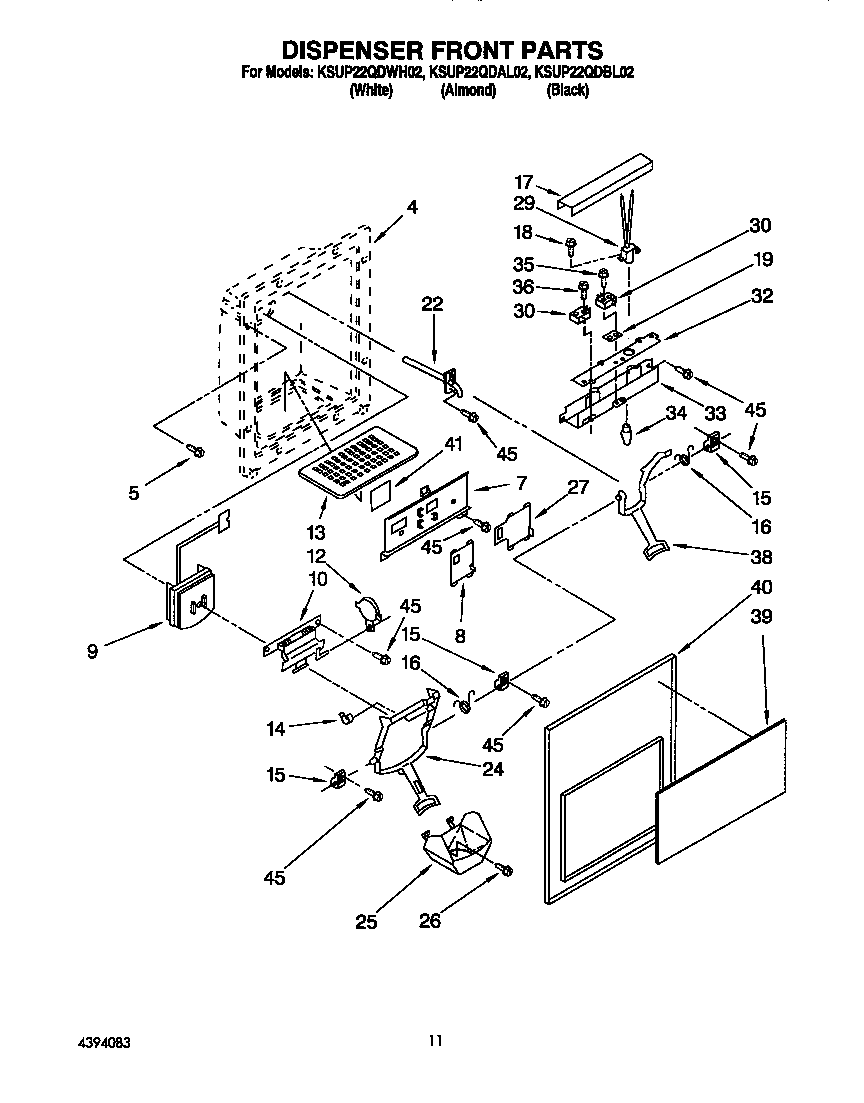 KitchenAid KSUP22QDWH02 dispenser front diagram