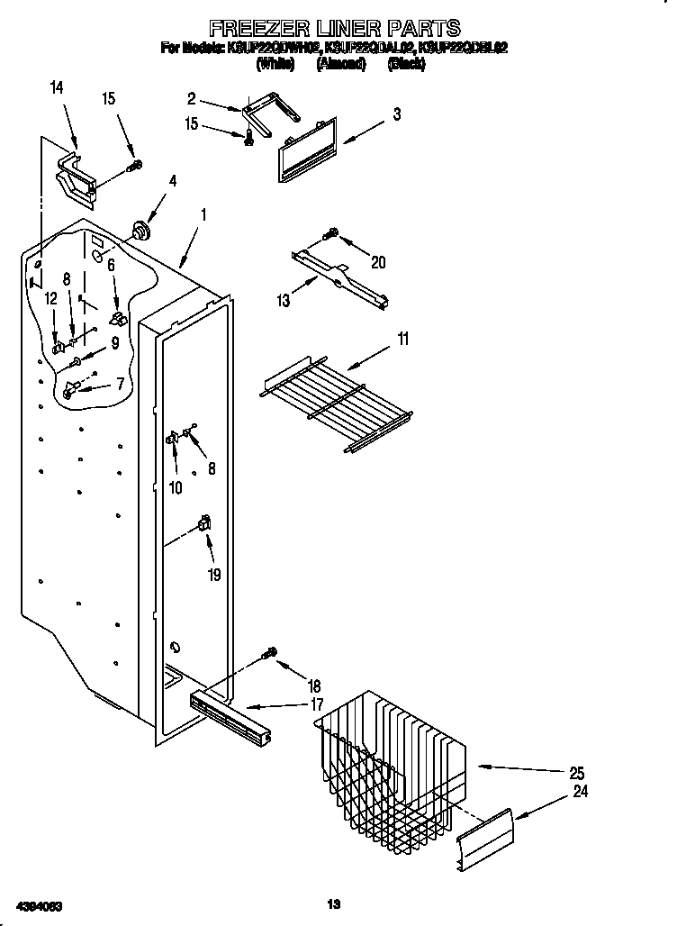 KitchenAid KSUP22QDWH02 freezer liner diagram