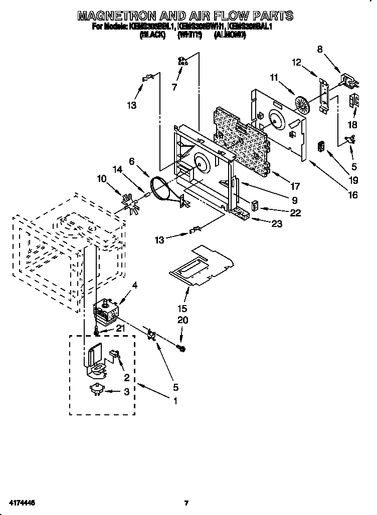 KitchenAid KEMS306BBL1 magnetron and air flow diagram