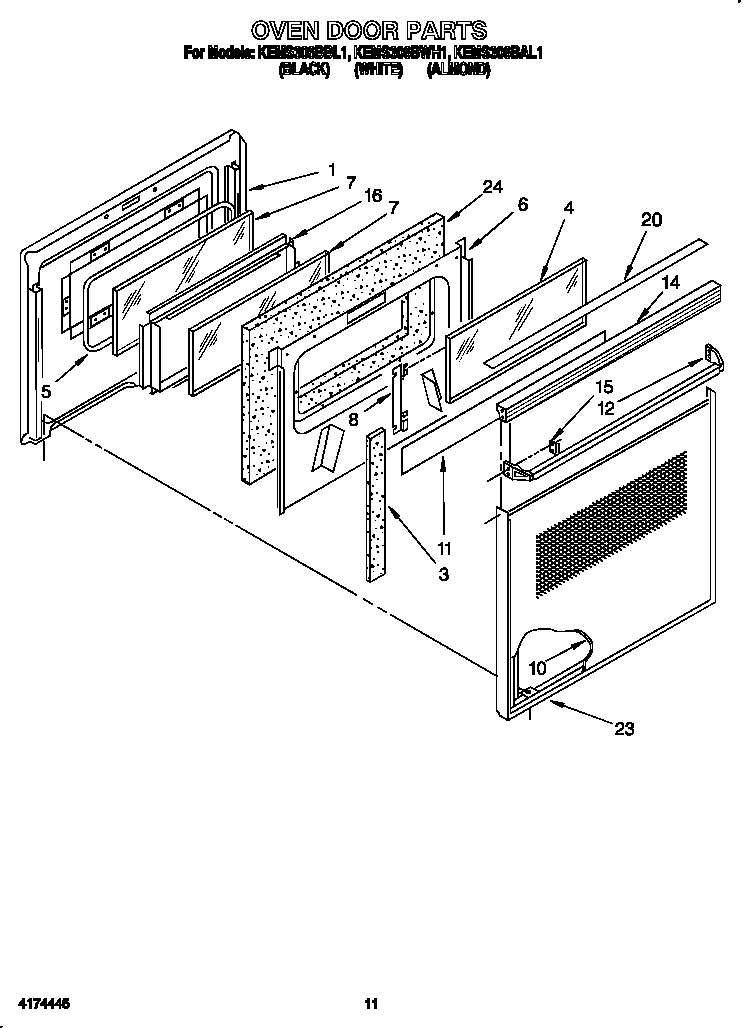 KitchenAid KEMS306BBL1 oven door diagram