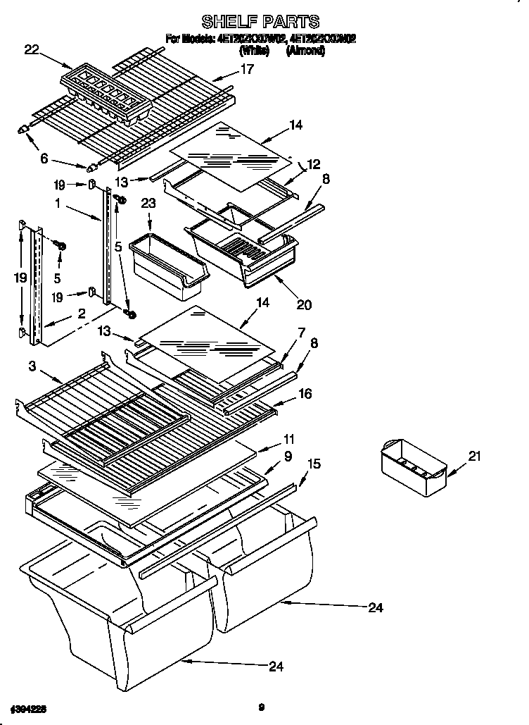 Whirlpool 4ET20ZKXDN02 shelf diagram
