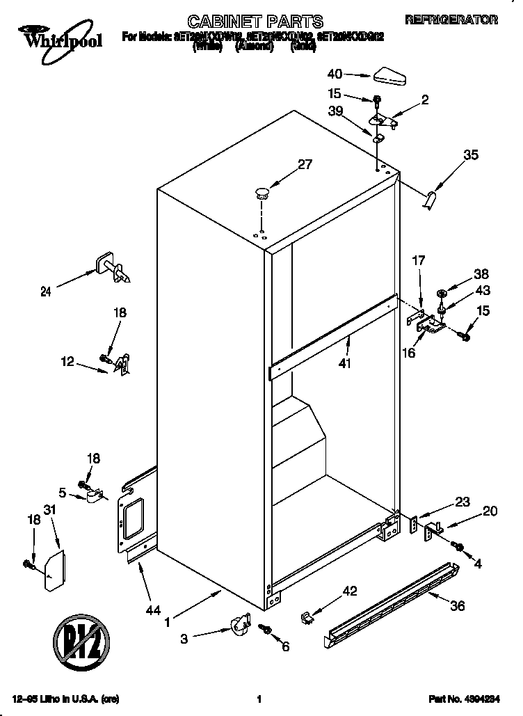 Whirlpool 8ET20NKXDW02 cabinet diagram