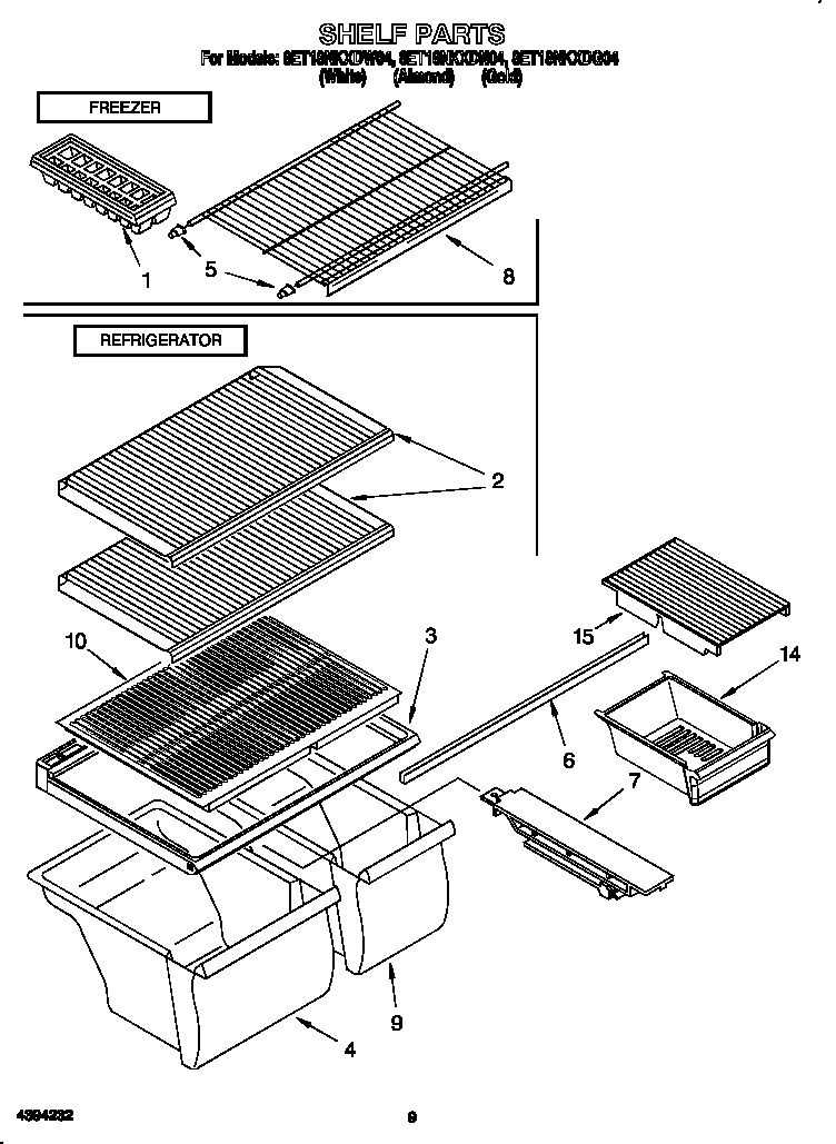 Whirlpool 8ET18NKXDW04 shelf diagram