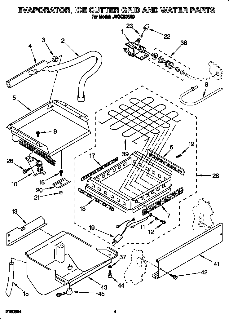 Whirlpool JVGC535A0 evaporator, ice cutter grid and water diagram