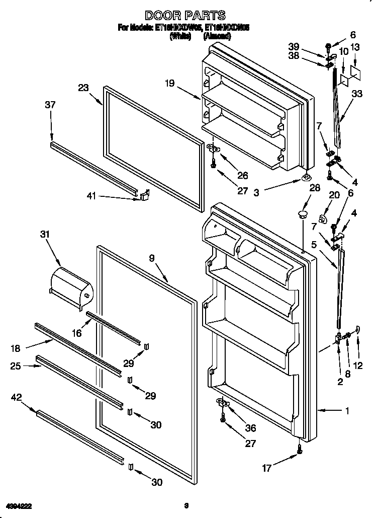 Whirlpool ET18HNXDN05 door diagram