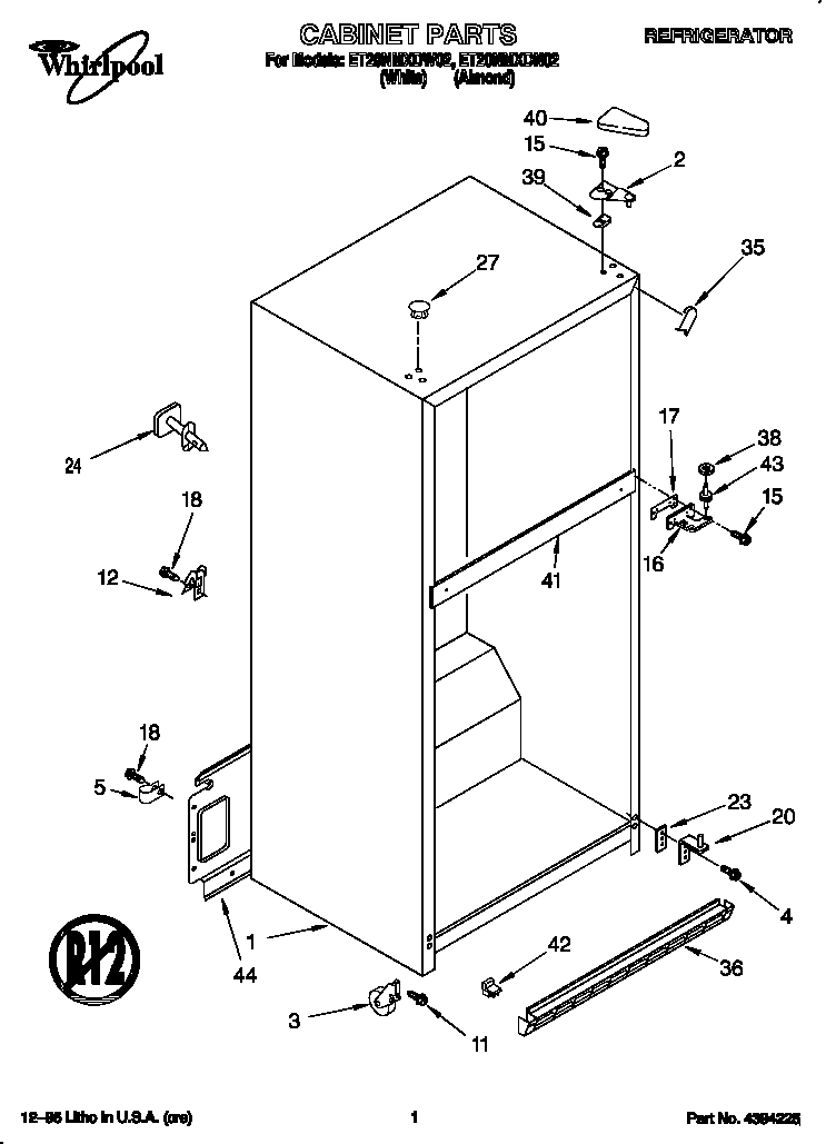 Whirlpool ET20NMXDW02 cabinet diagram