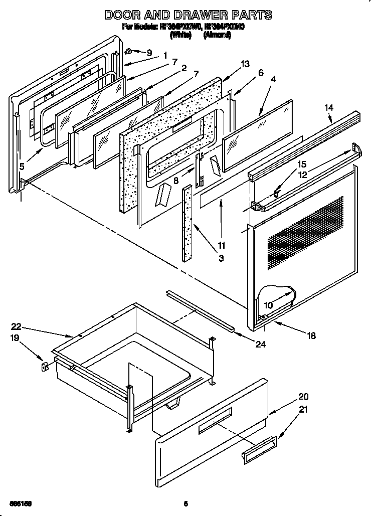 Whirlpool RF364PXDW0 door and drawer diagram