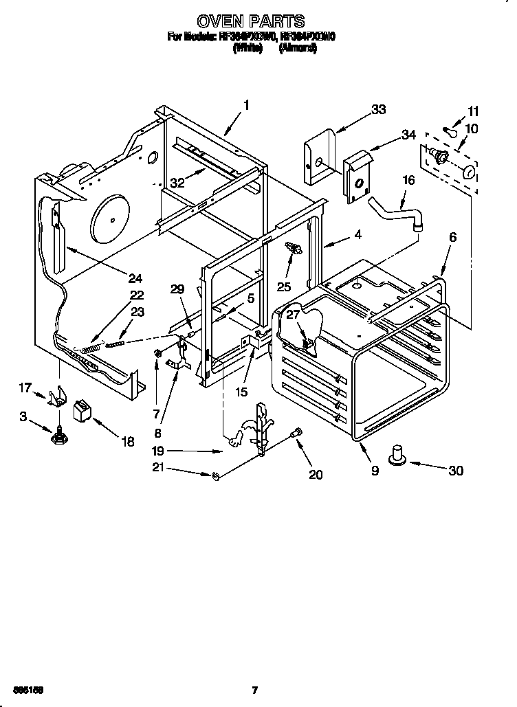 Whirlpool RF364PXDW0 oven diagram