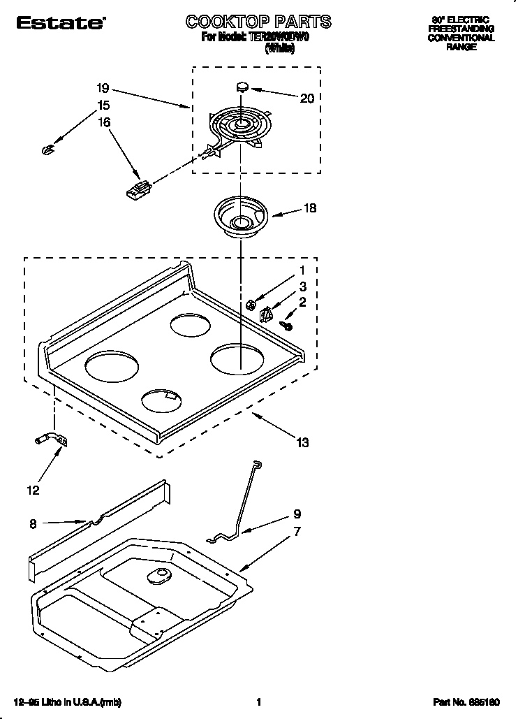 Whirlpool TER20W0DW0 cooktop diagram
