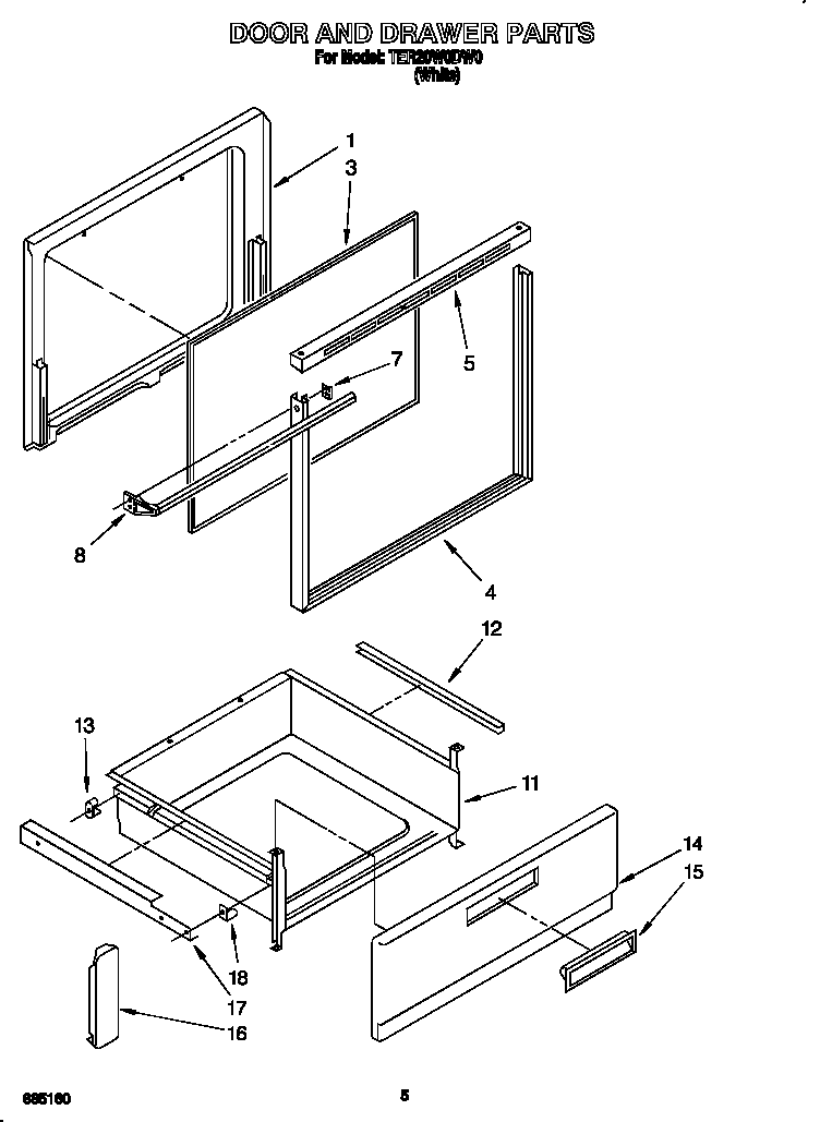 Whirlpool TER20W0DW0 door and drawer diagram