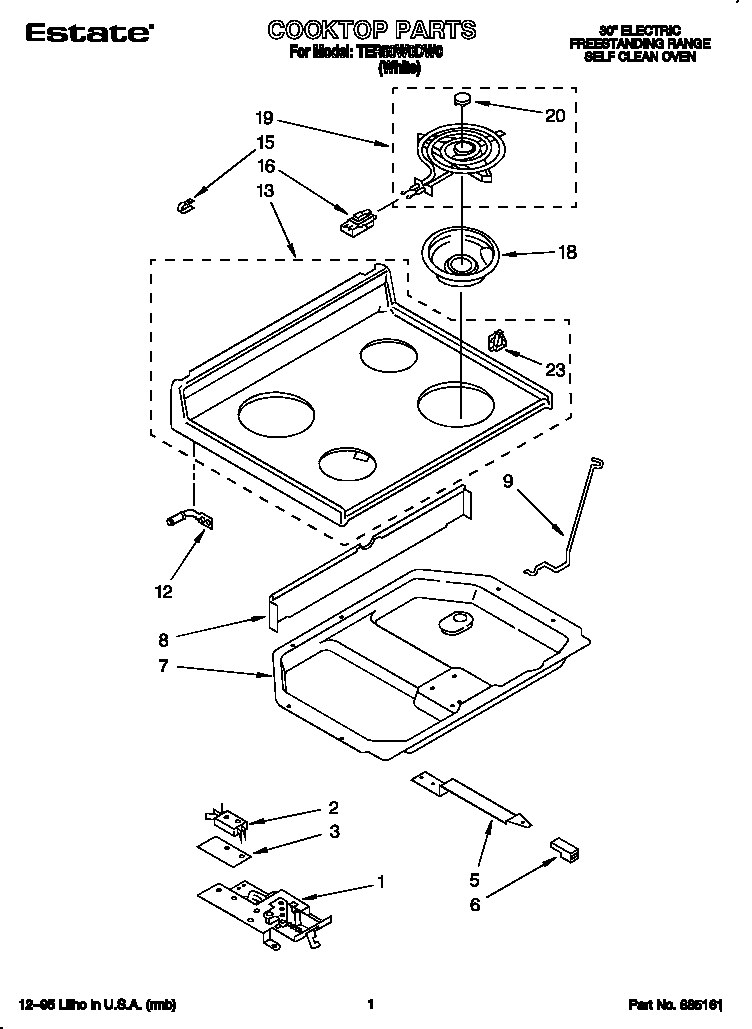 Whirlpool TER50W0DW0 cooktop diagram