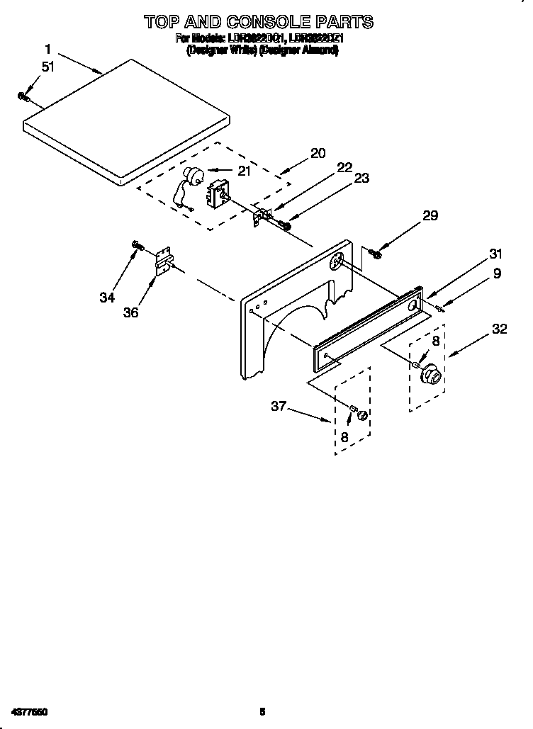 Whirlpool LDR3822DZ1 top and console diagram