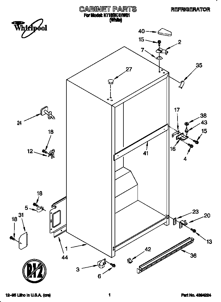 Whirlpool ET18SKREW01 cabinet diagram