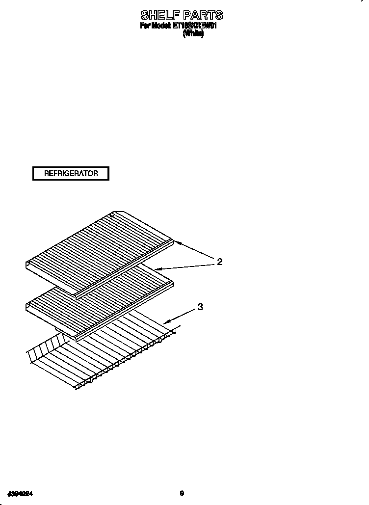 Whirlpool ET18SKREW01 shelf diagram