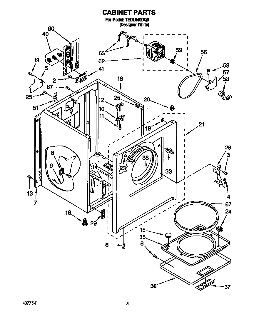 Whirlpool TEDL640DQ0 cabinet diagram