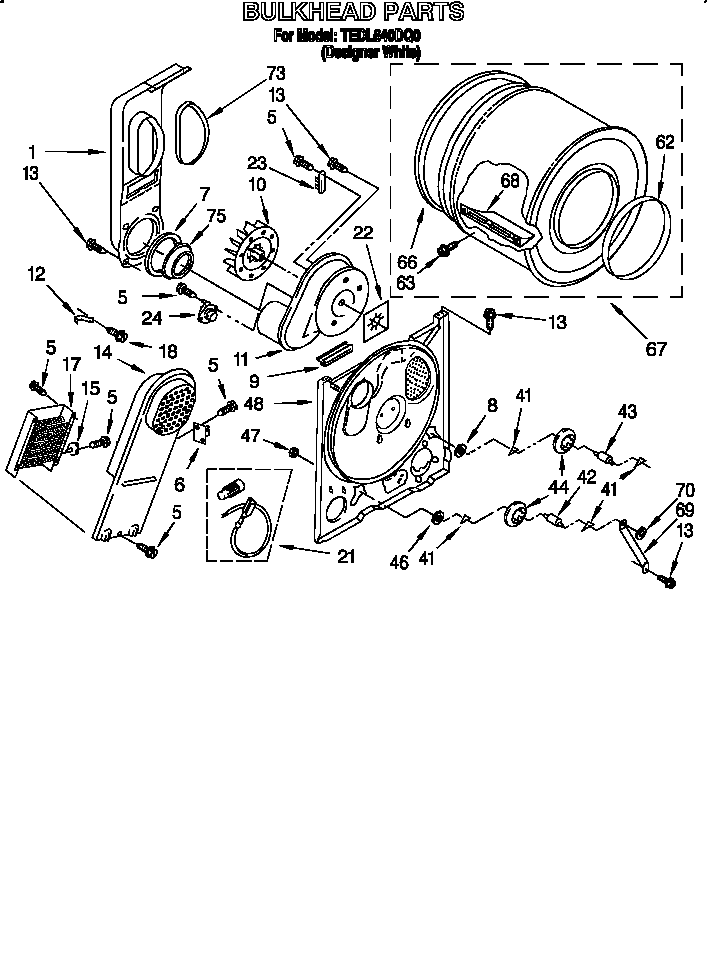Whirlpool TEDL640DQ0 bulkhead diagram