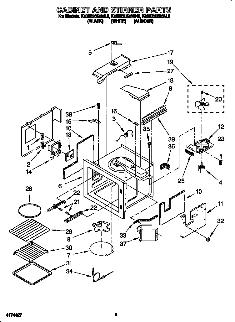 KitchenAid KEMS306BBL0 cabinet and stirrer diagram