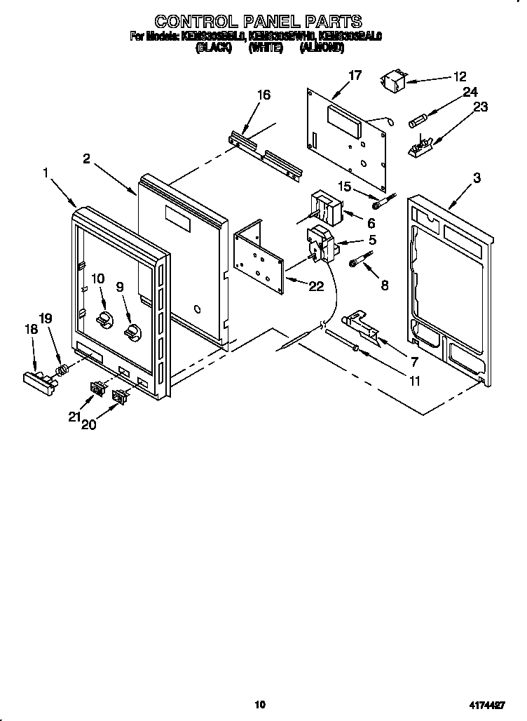KitchenAid KEMS306BBL0 control panel diagram