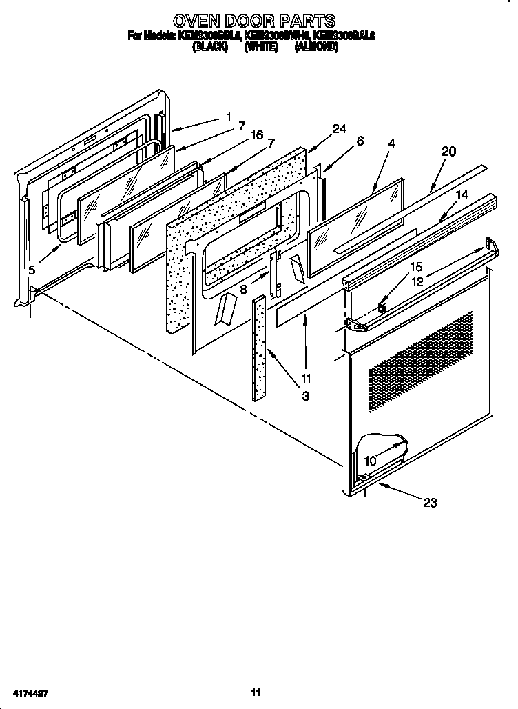 KitchenAid KEMS306BBL0 oven door diagram