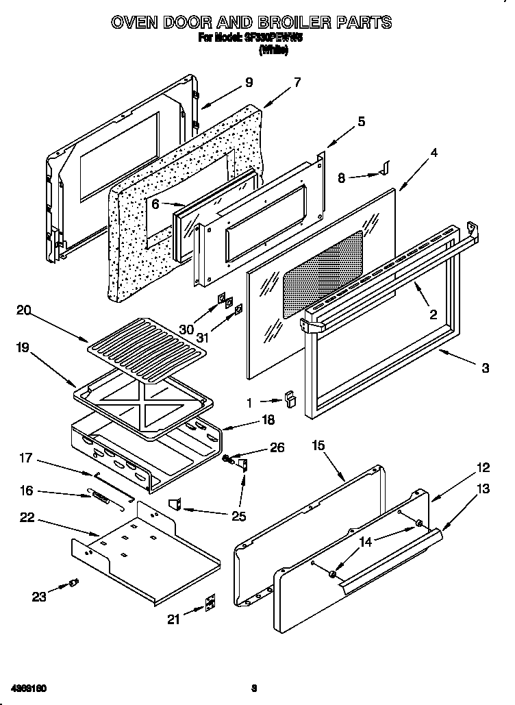 Whirlpool SF330PEWW5 oven door and broiler diagram