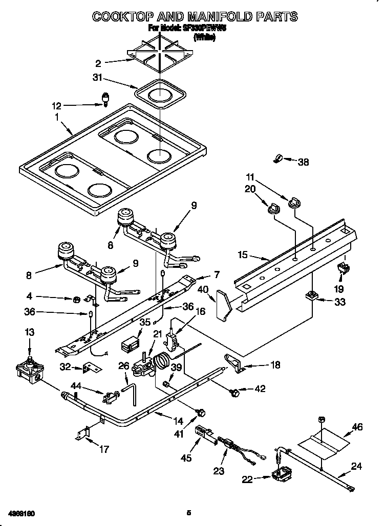 Whirlpool SF330PEWW5 cooktop and manifold diagram