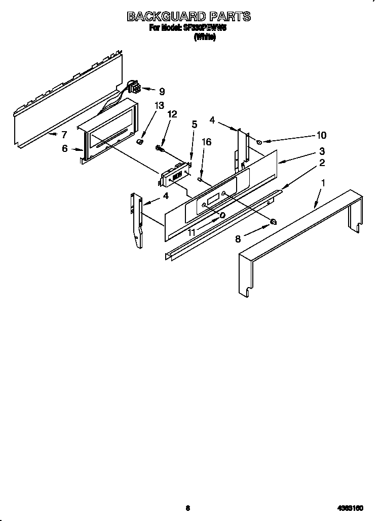 Whirlpool SF330PEWW5 backguard diagram