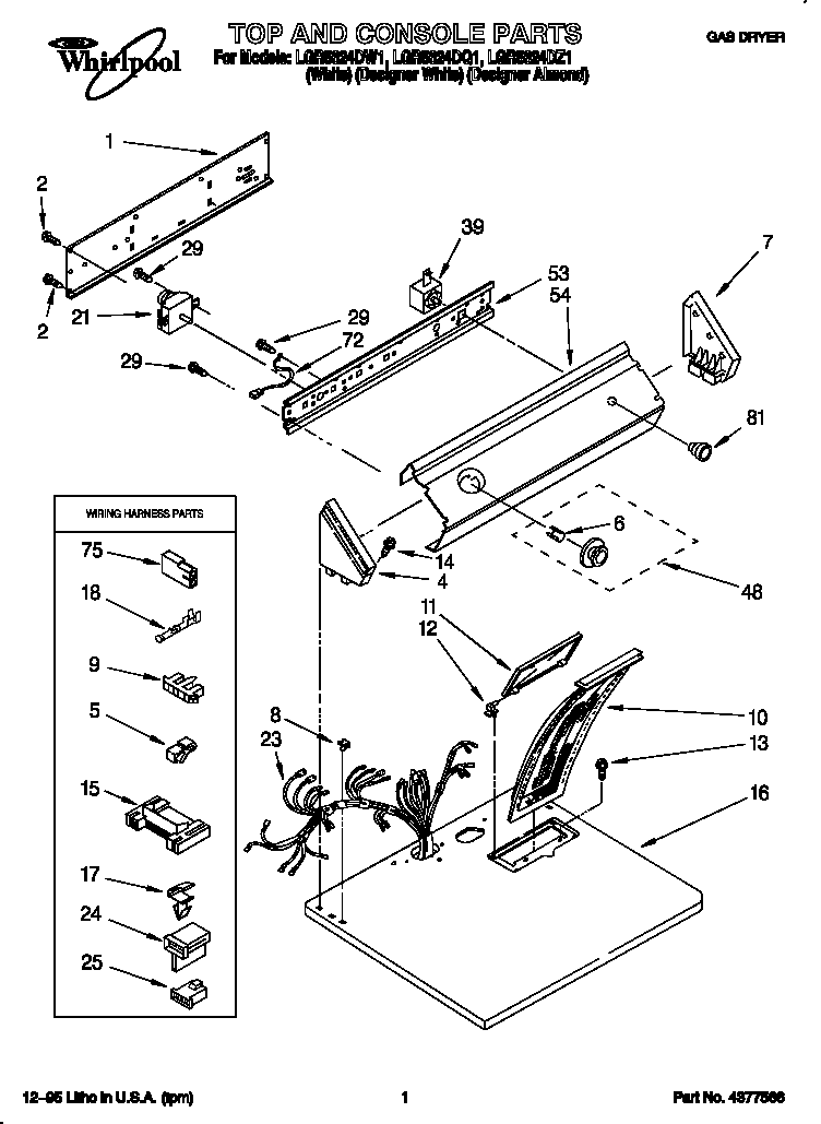 Whirlpool LGR5624DQ1 top and console diagram
