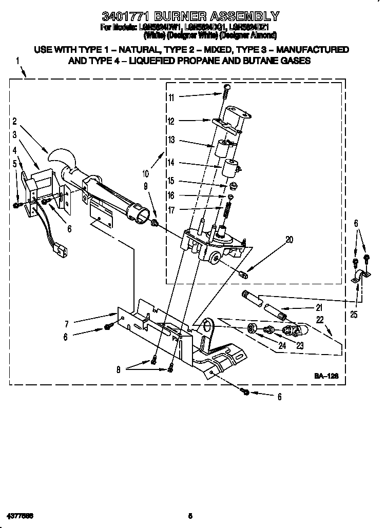 Whirlpool LGR5624DQ1 3401771 burner assembly diagram