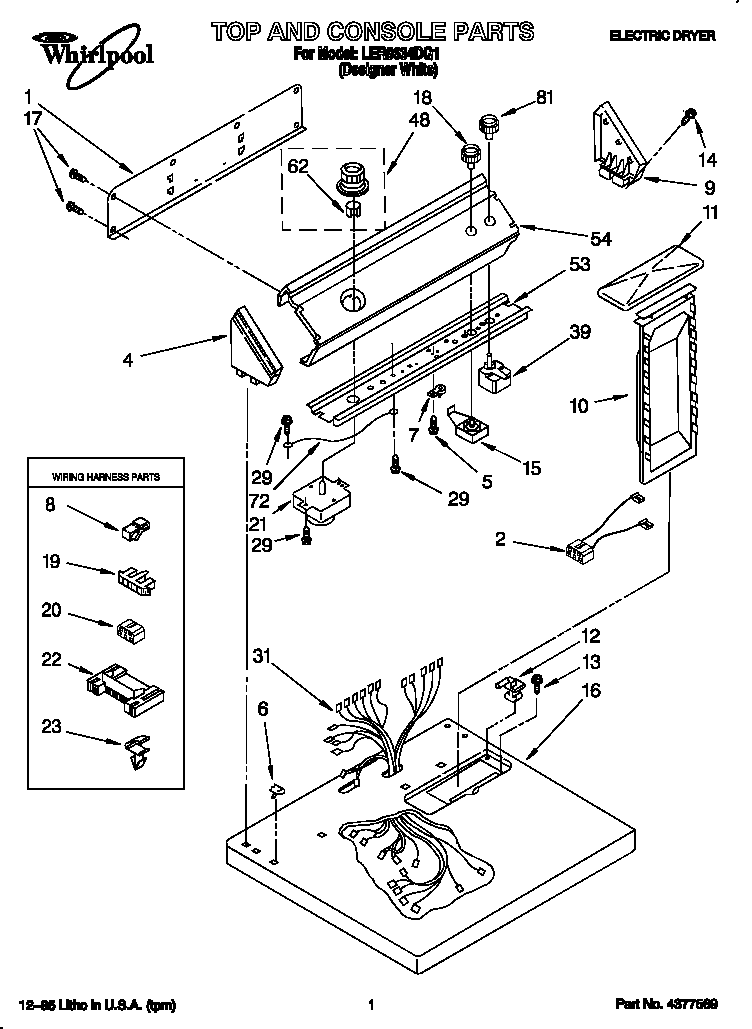 Whirlpool LER5634DQ1 top and console diagram
