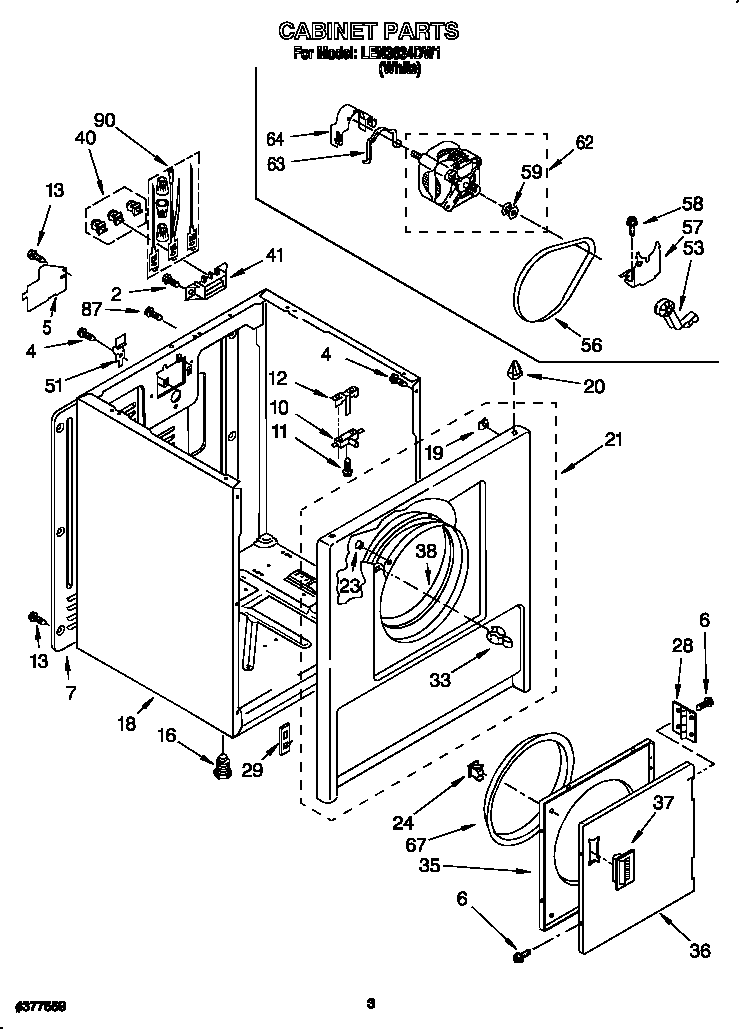 Whirlpool LEN3634DW1 cabinet diagram
