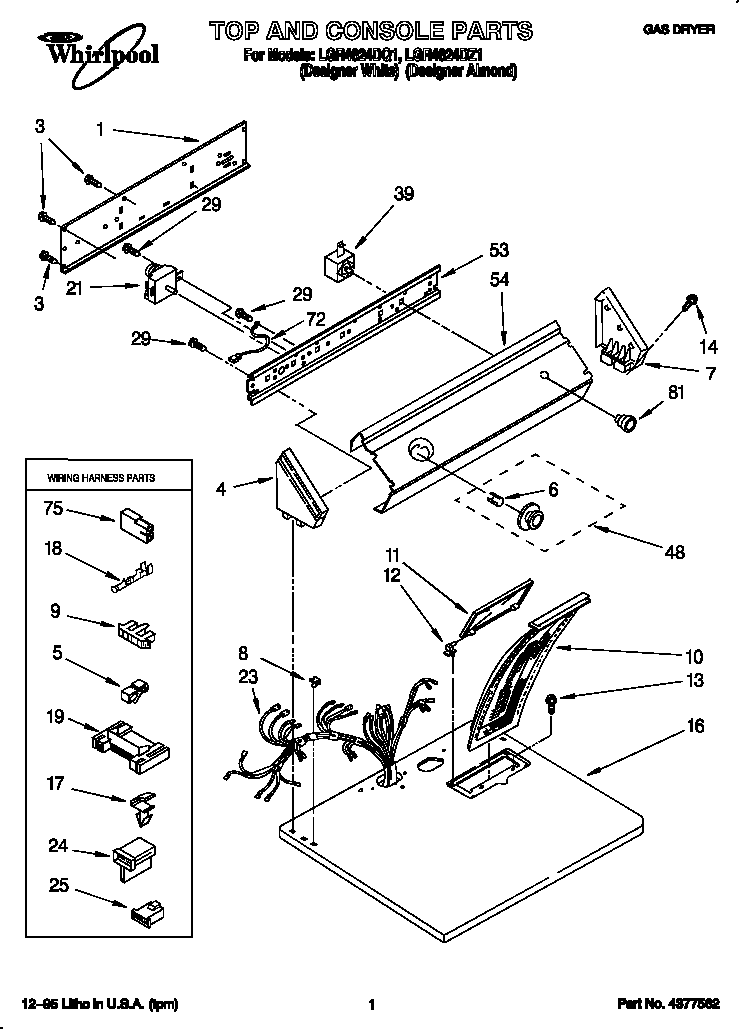 Whirlpool LGR4624DQ1 top and console diagram