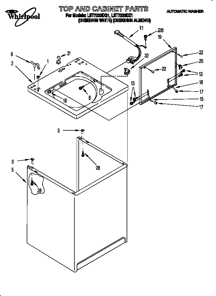 Whirlpool LST7233DZ1 top and cabinet diagram