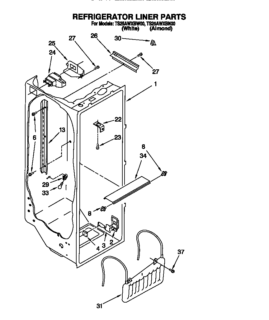 Estate TS25AWXBN00 refrigerator liner diagram