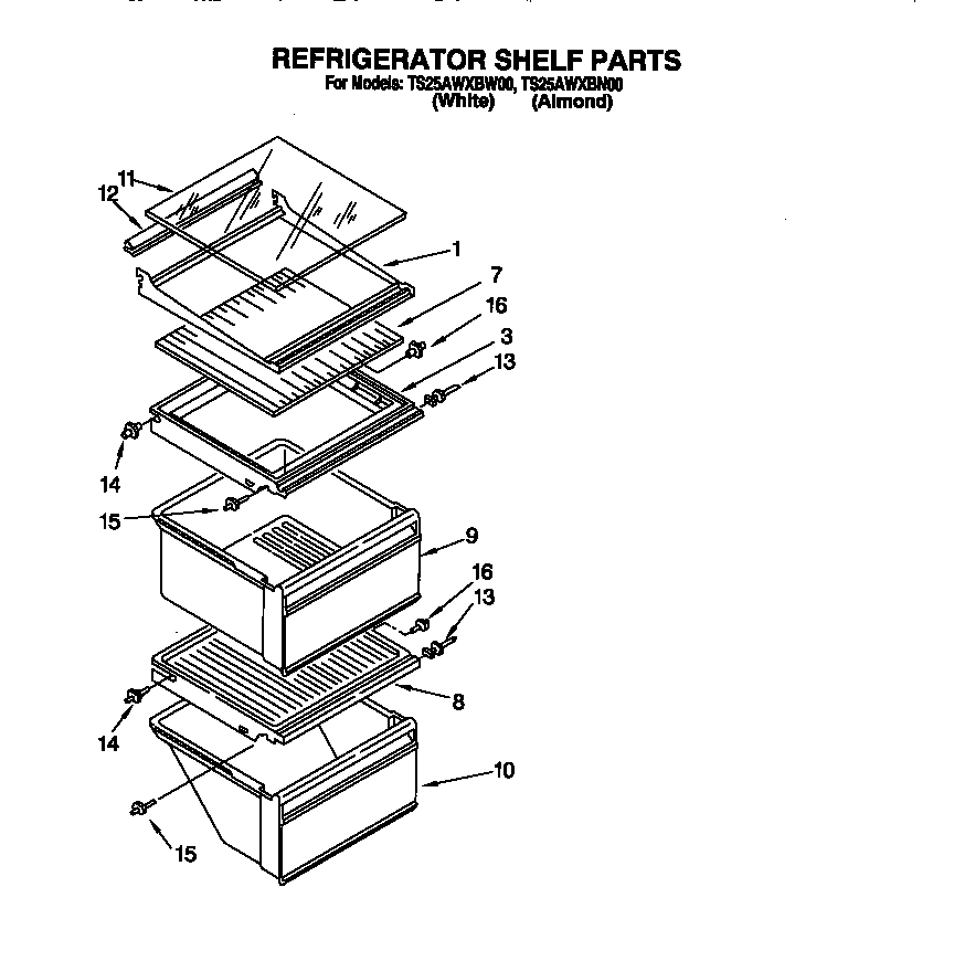 Estate TS25AWXBN00 refrigerator shelf diagram