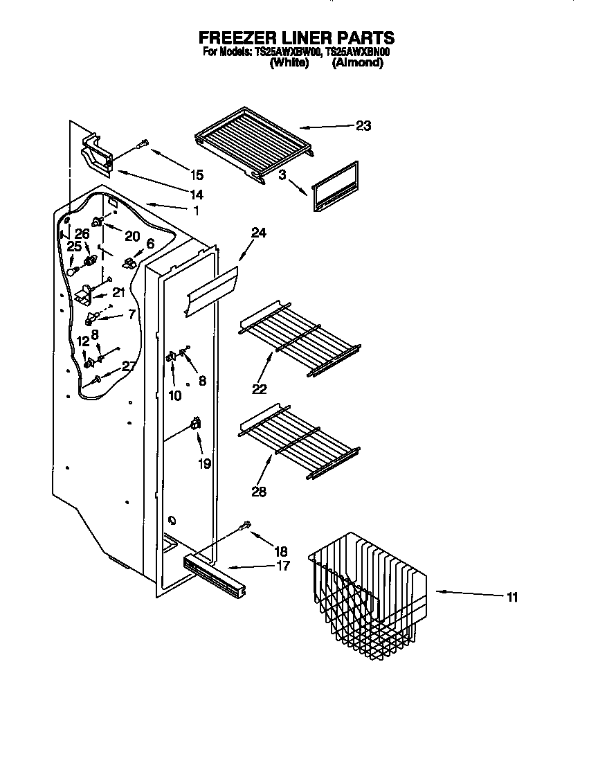 Estate TS25AWXBN00 freezer liner diagram