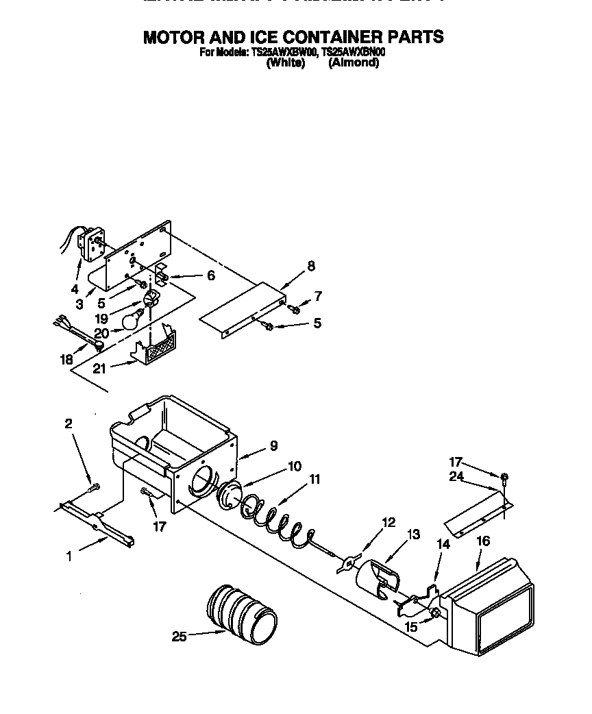 Estate TS25AWXBN00 motor and ice container diagram