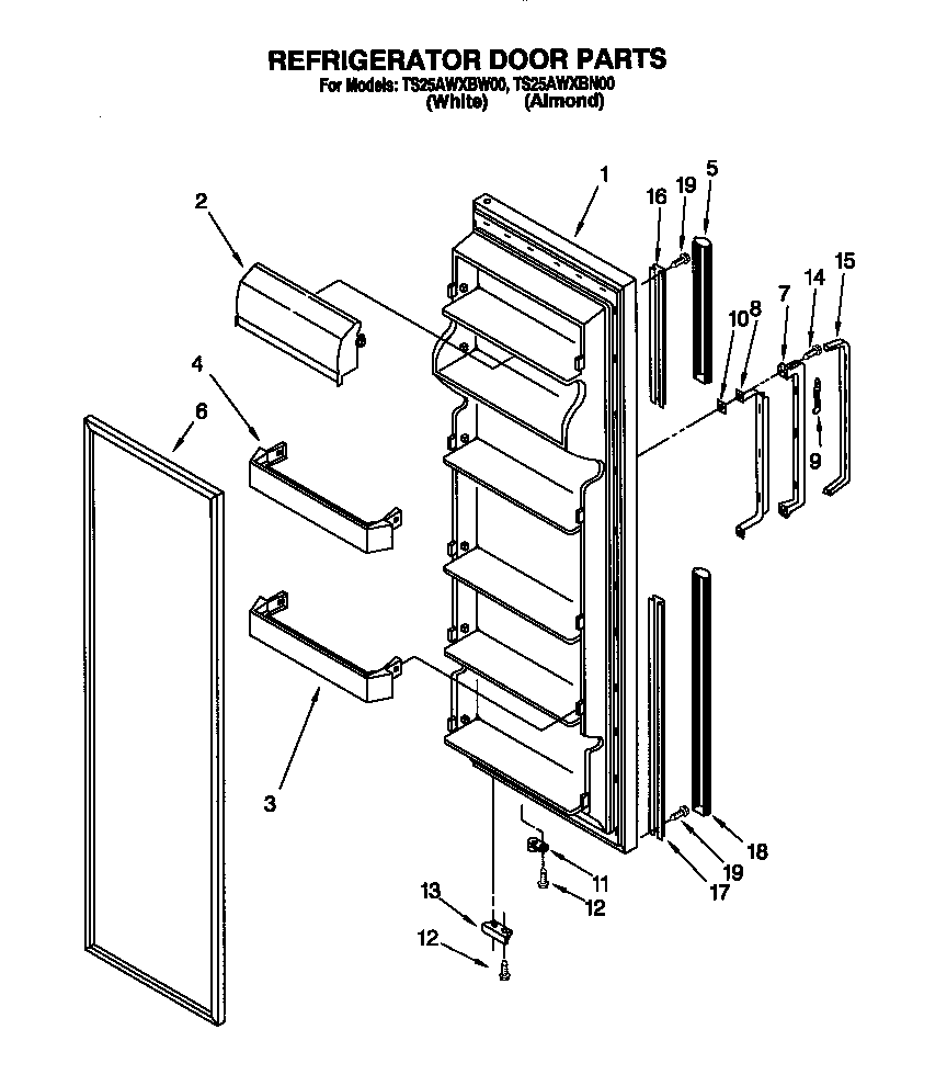 Estate TS25AWXBN00 refrigerator door diagram