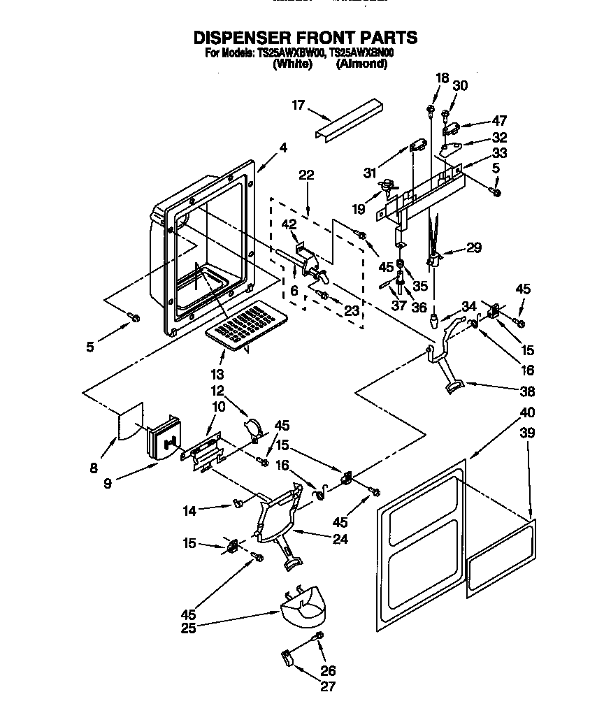 Estate TS25AWXBN00 dispenser front diagram