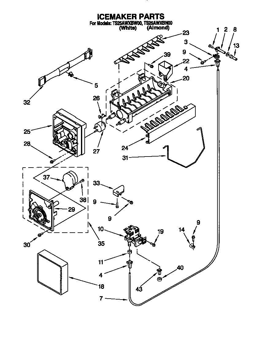 Estate TS25AWXBN00 icemaker diagram