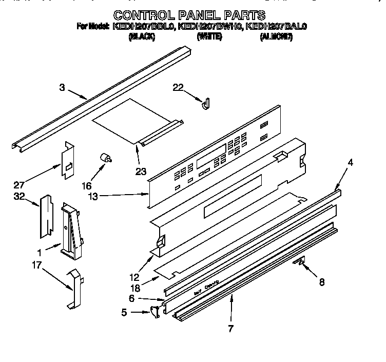 KitchenAid KEDH207BAL0 control panel diagram