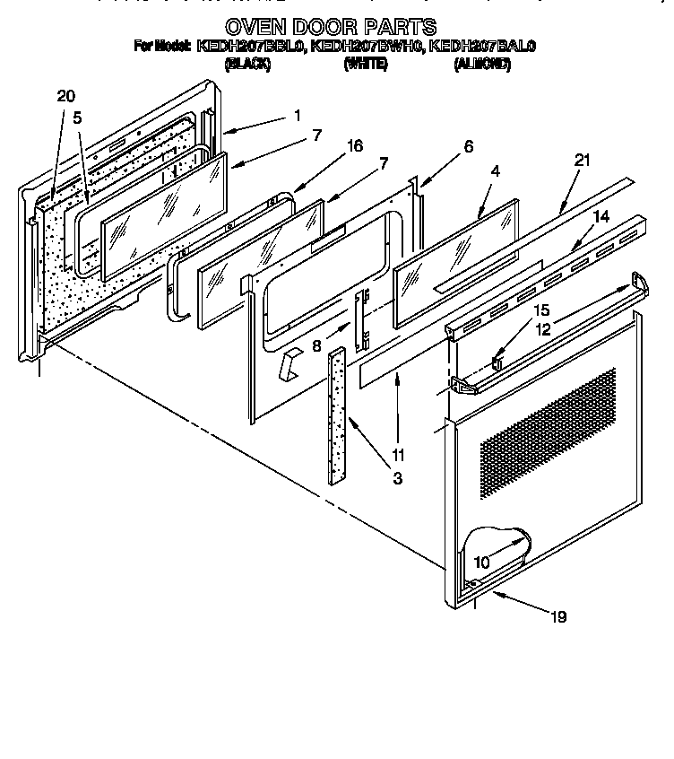 KitchenAid KEDH207BAL0 oven door diagram