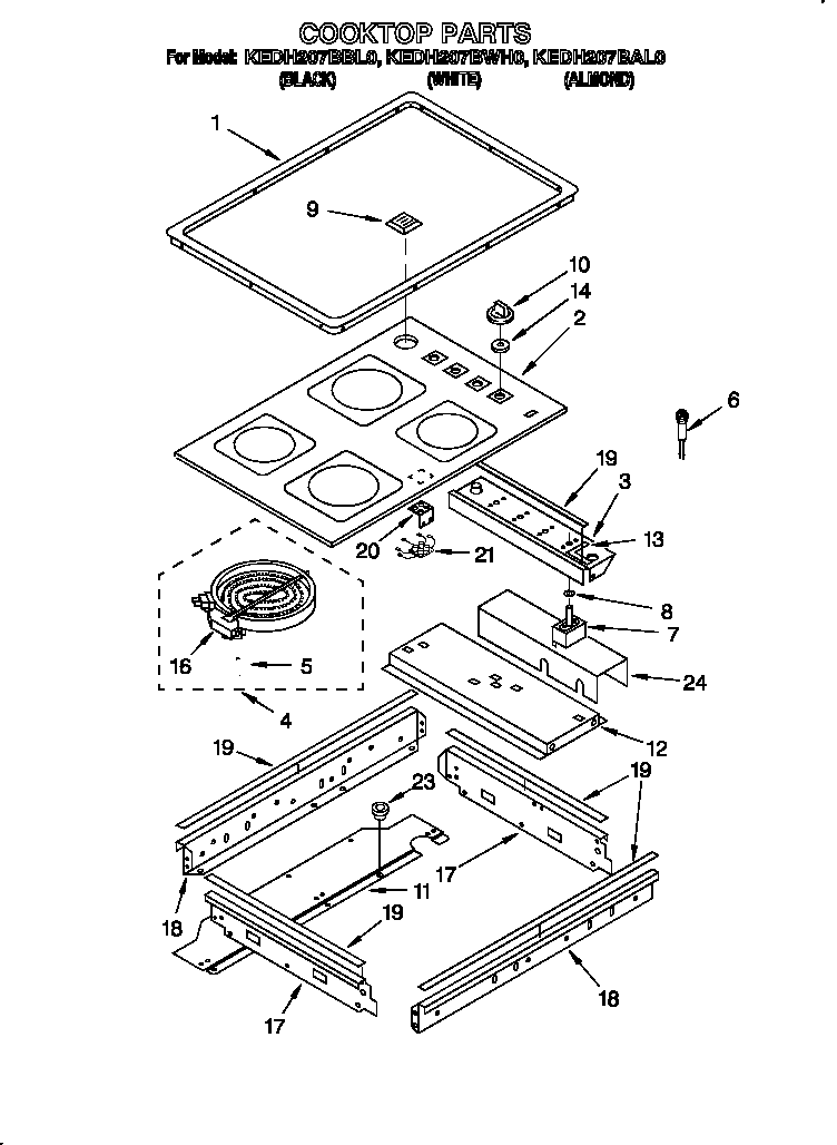 KitchenAid KEDH207BAL0 cooktop diagram