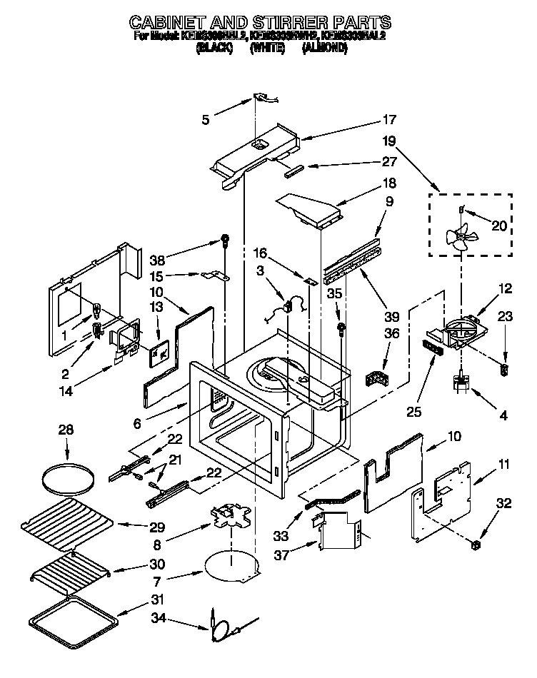 KitchenAid KEMS306BWH2 cabinet and stirrer diagram