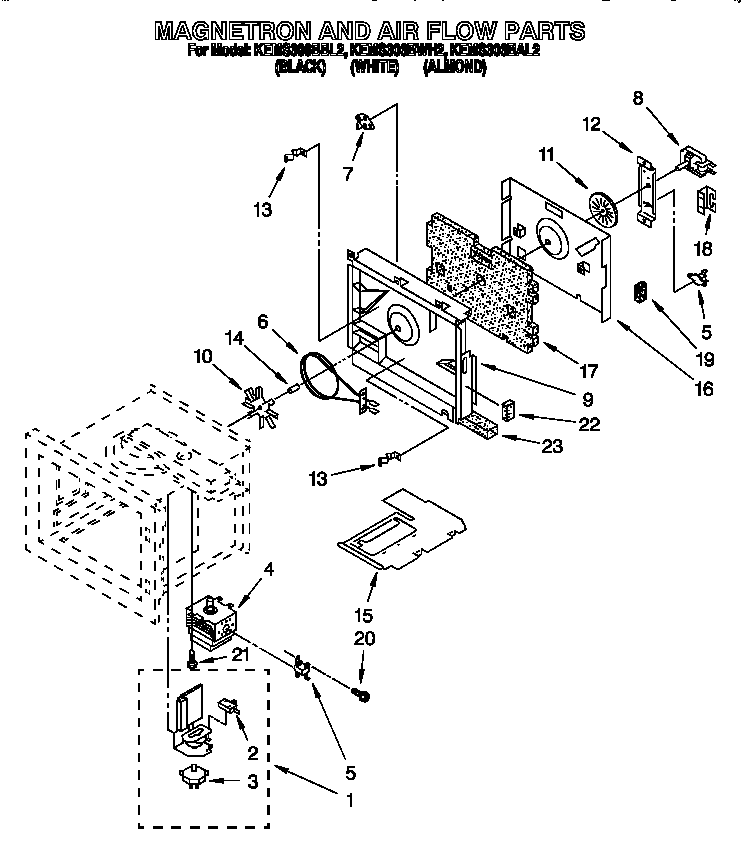 KitchenAid KEMS306BWH2 magnetron and air flow diagram