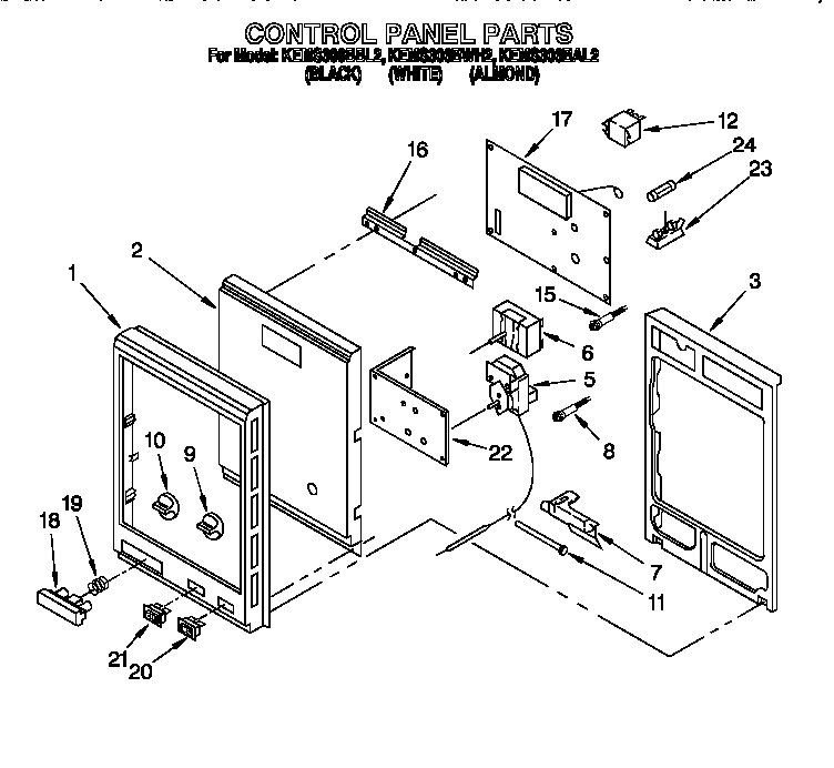 KitchenAid KEMS306BWH2 control panel diagram