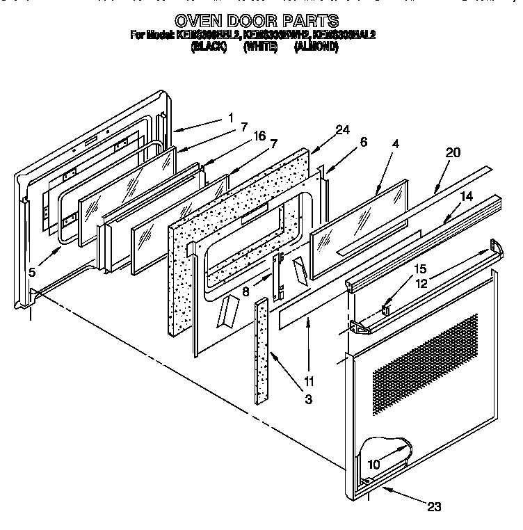 KitchenAid KEMS306BWH2 oven door diagram