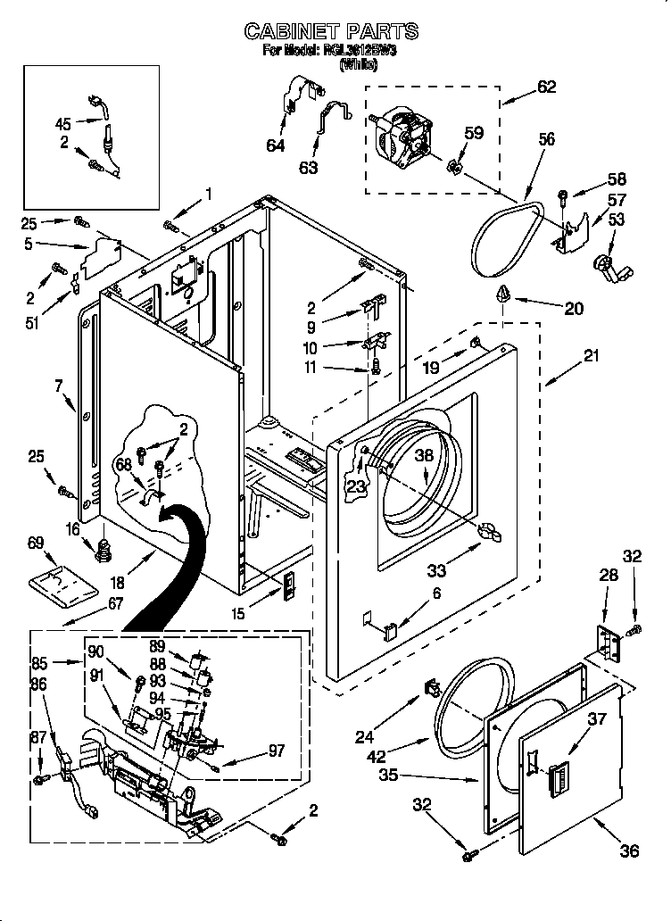 Roper RGL3612BW3 cabinet diagram