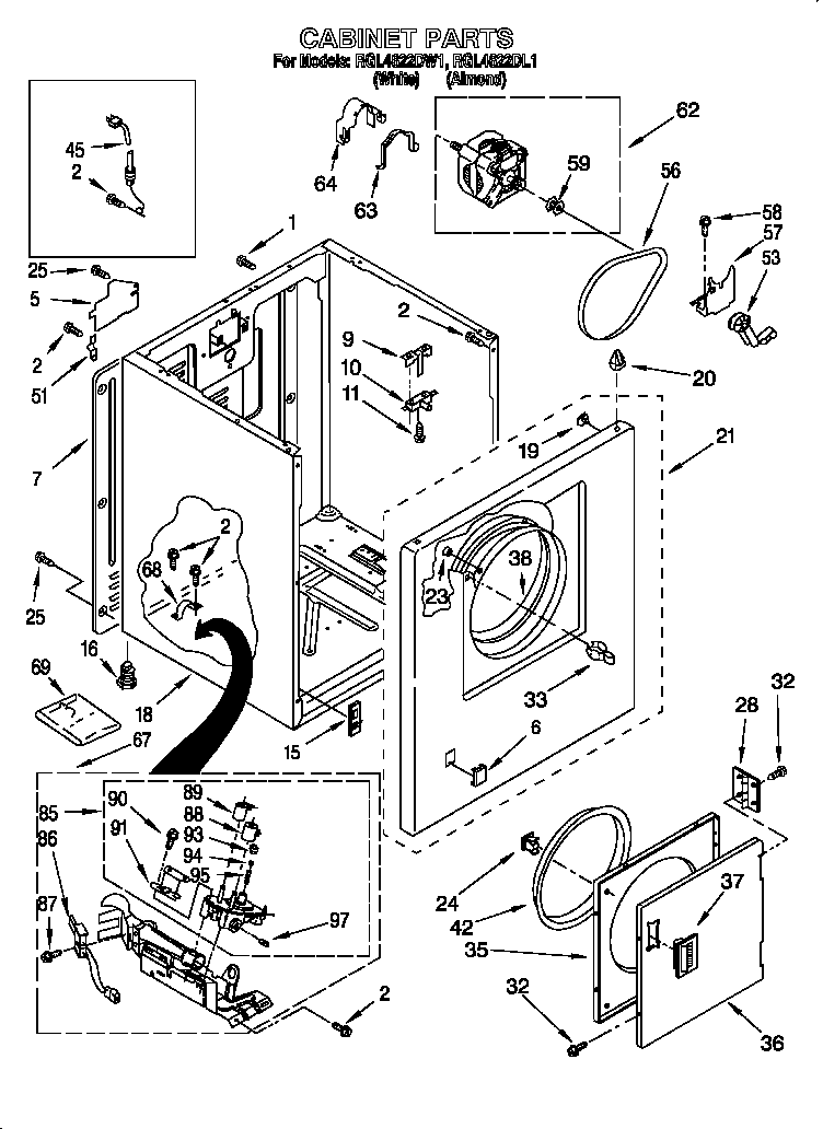 Roper RGL4622DL1 cabinet diagram